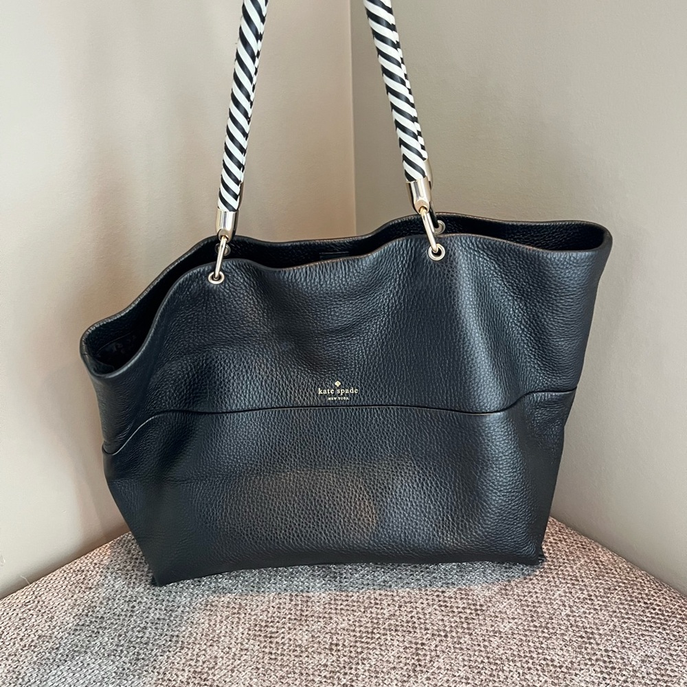 Kate Spade Black Tote with Striped Handles
